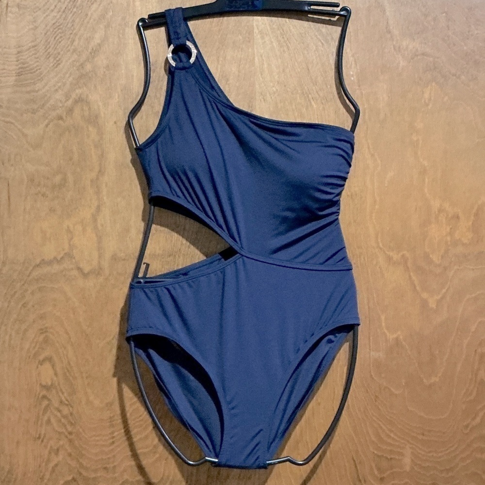 Michael Michael Kors One-Shoulder Cutout Swimsuit Navy Blue Size - 12 - NWT